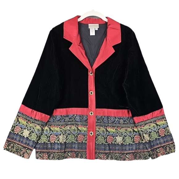 COLDWATER CREEK Velvet Tapestry Jacket in Black/Red/Gold Size Medium - Picture 2 of 6